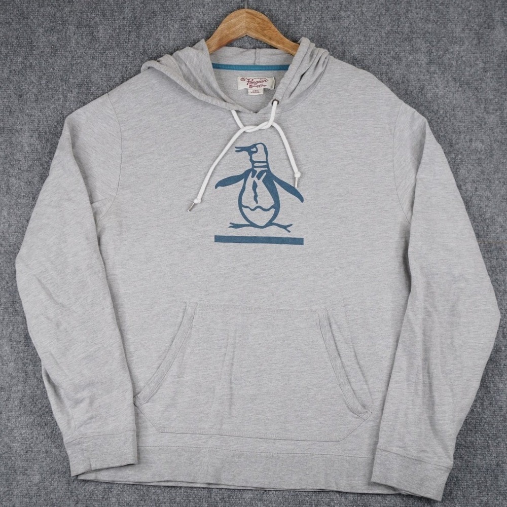 Original Penguin Hoodie Mens Large Gray Graphic Logo Pullover‎ Lightweight Large
